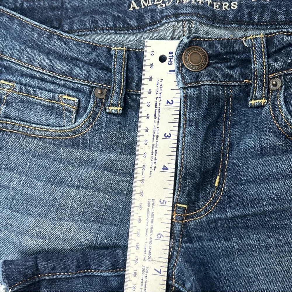 American Eagle Outfitters Dark Blue Jean Shorts With‎ Faux Leather Braids Size 6